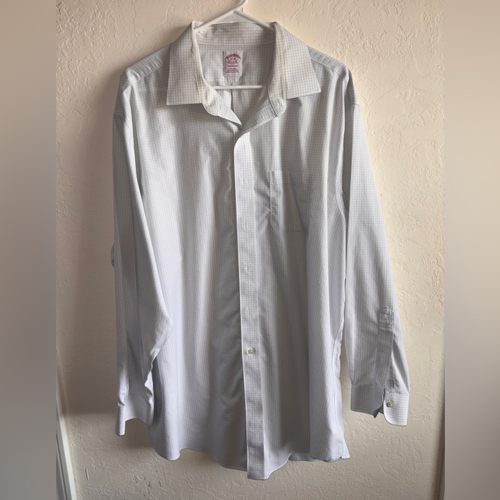 Brooks Brothers Madison 18 35 Non Iron Supima Cotton Blue Check Dress Shirt